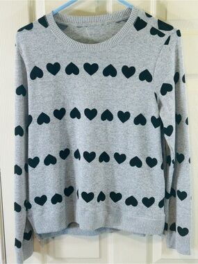 Women's Gray Crewneck Sweater with Black Heart Print